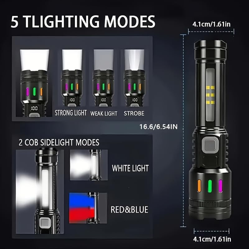 Rechargeable LED Tactical Flashlight - Super Bright Work Light, 2 Pack