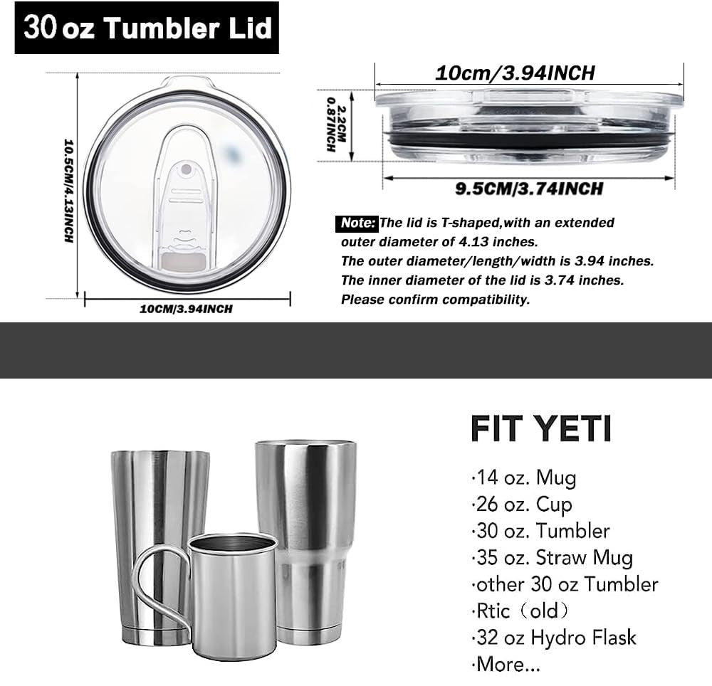 30 oz Tumbler Lid Replacement - Clear BPA-Free Drinkware Accessory