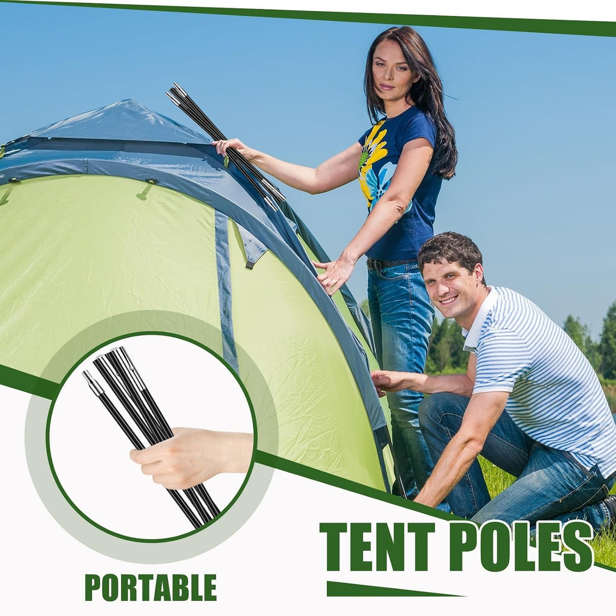 Fiberglass Tent Poles Replacement Set - Universal Support for Camping Tents