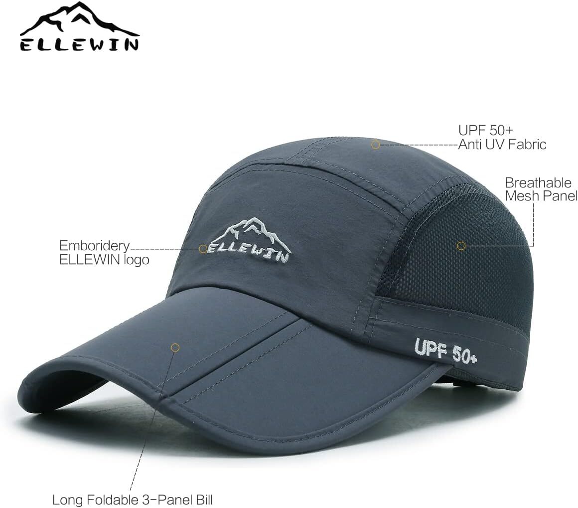 Unisex Baseball Cap UPF 50 Foldable Long Grey Sun Hat