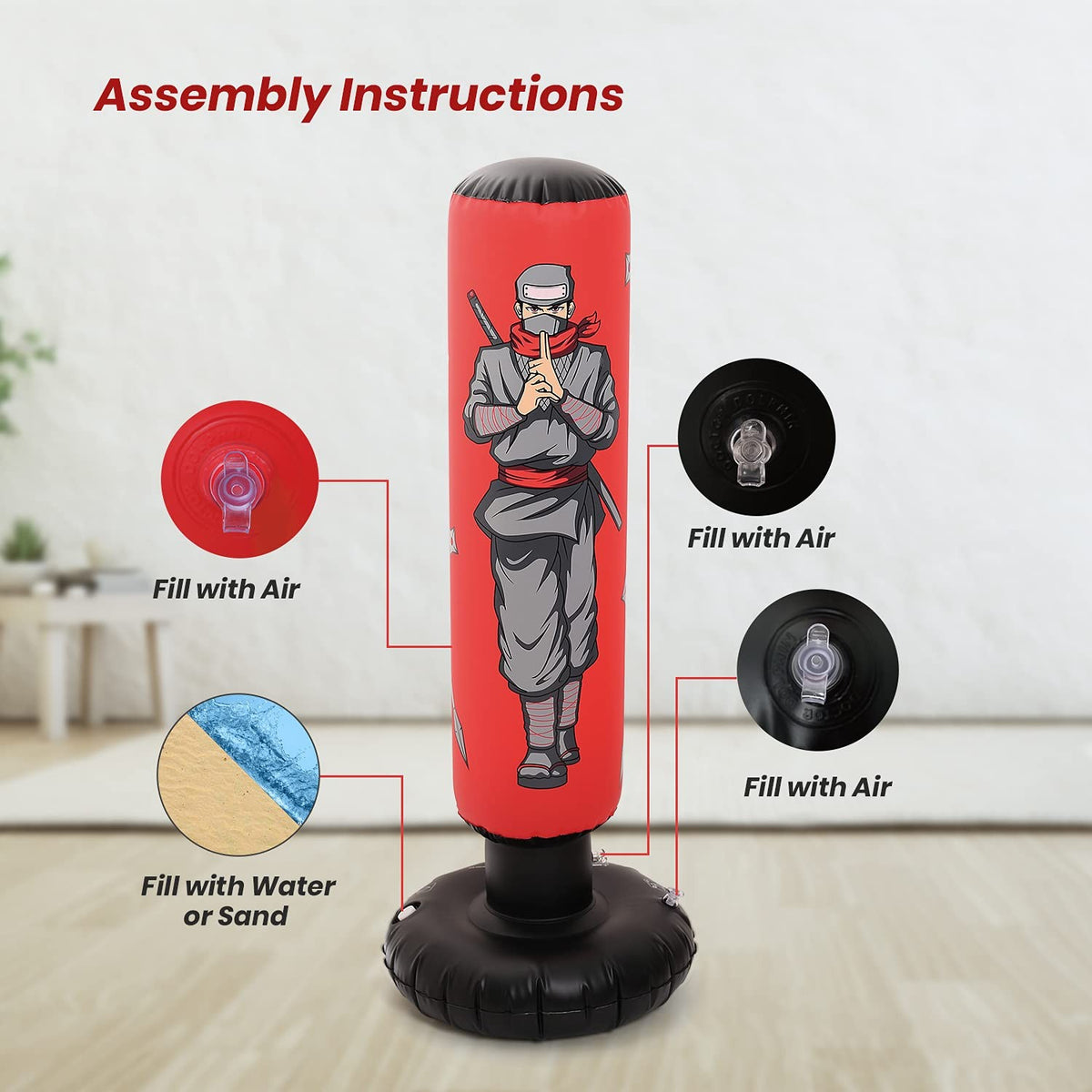 Kids Punching Bag with Gloves - Inflatable 47 Inch Martial Arts Training Equipment