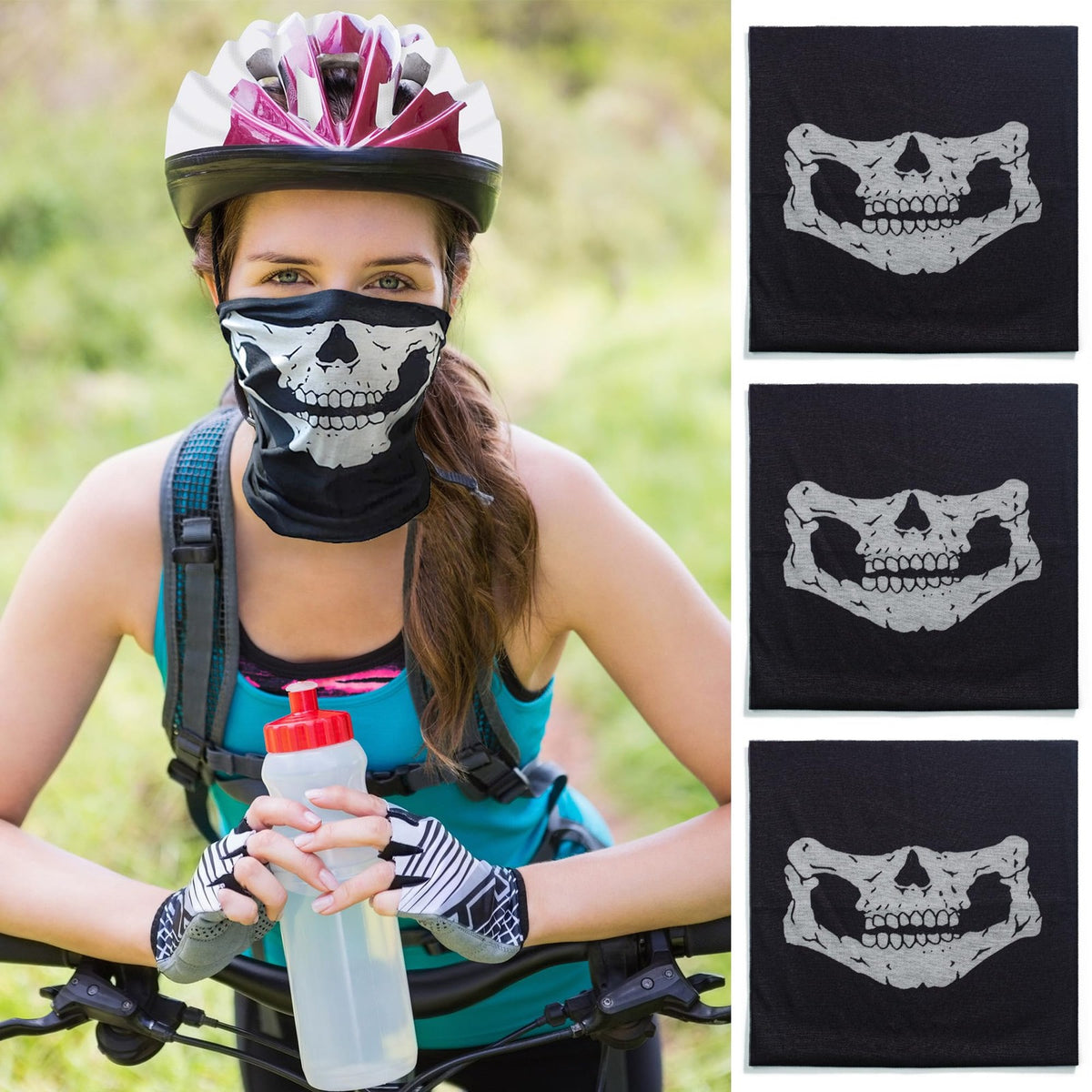 3 Pack Skull Balaclava Face Masks for Motorcycle Skiing Outdoor Sports