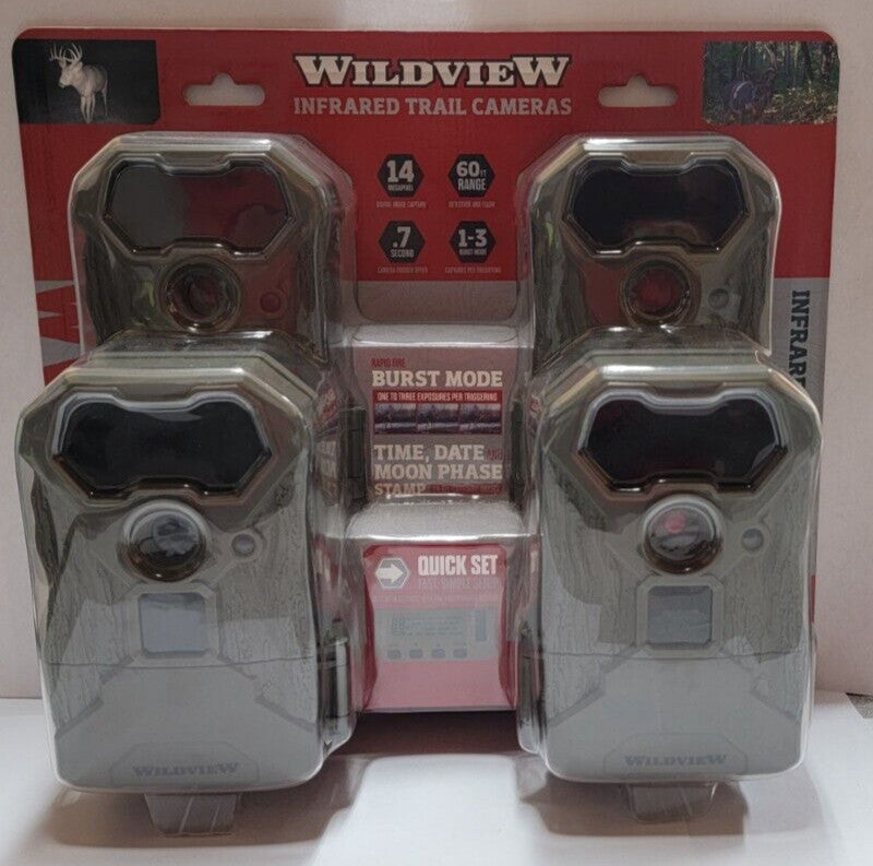 14MP Trail Camera with 60ft Detection Range - Hunting Wildlife Camera, 4 Pack