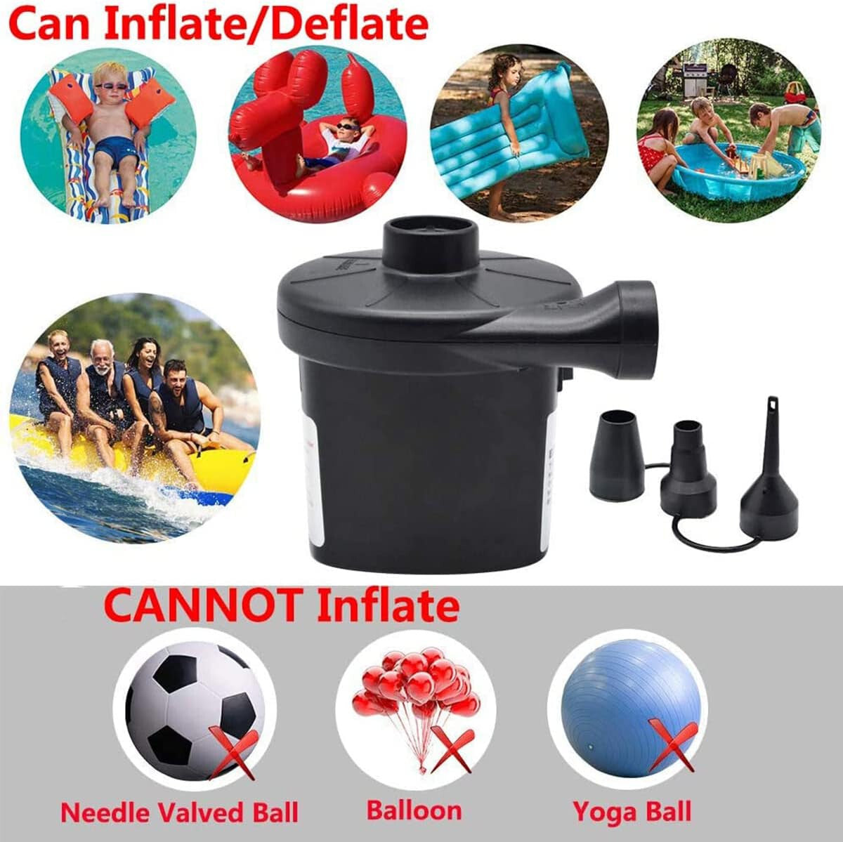 Electric Air Pump for Inflatables, Air Mattress, Pool & Boat Inflation