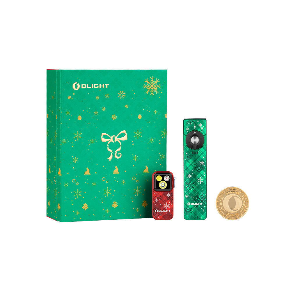 Olight Arkfeld Pro Snowflake Green CW & Red Oclip Gift Set - Portable EDC Flashlight with UV & Laser