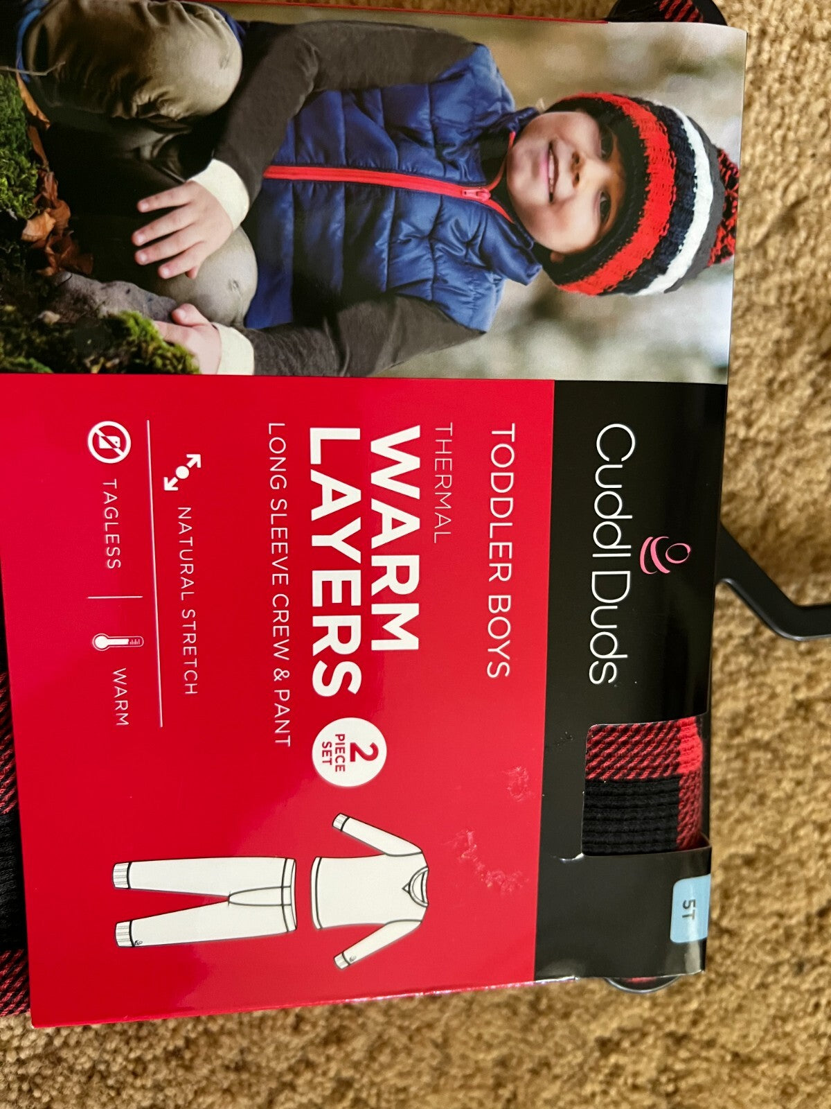 Cuddl Duds Boys Plaid Baselayer Top and Bottom Set, Size 5T