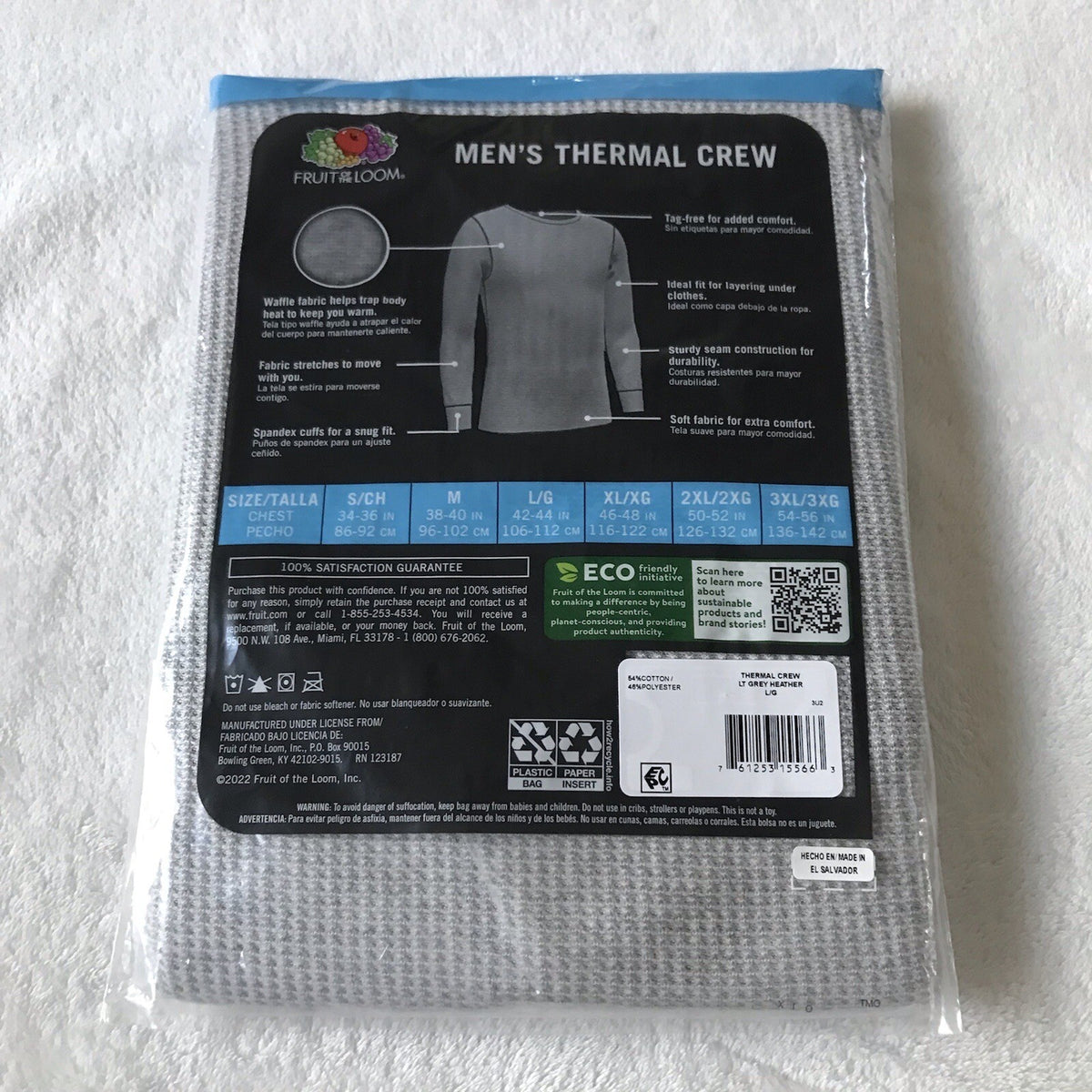 Men's Gray Waffle Thermal Top Size L - Soft Cotton-Polyester Base Layer