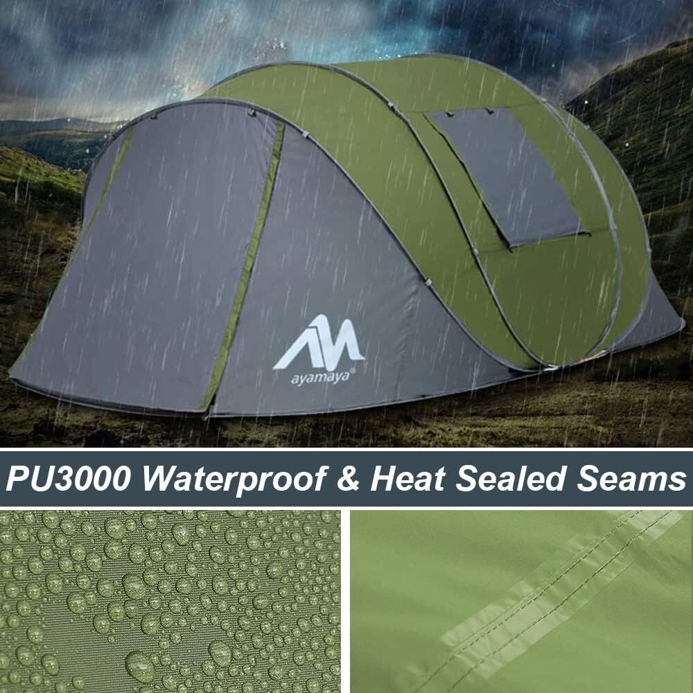 5-6 Person Waterproof Pop Up Camping Tent with Vestibule & Mesh Windows