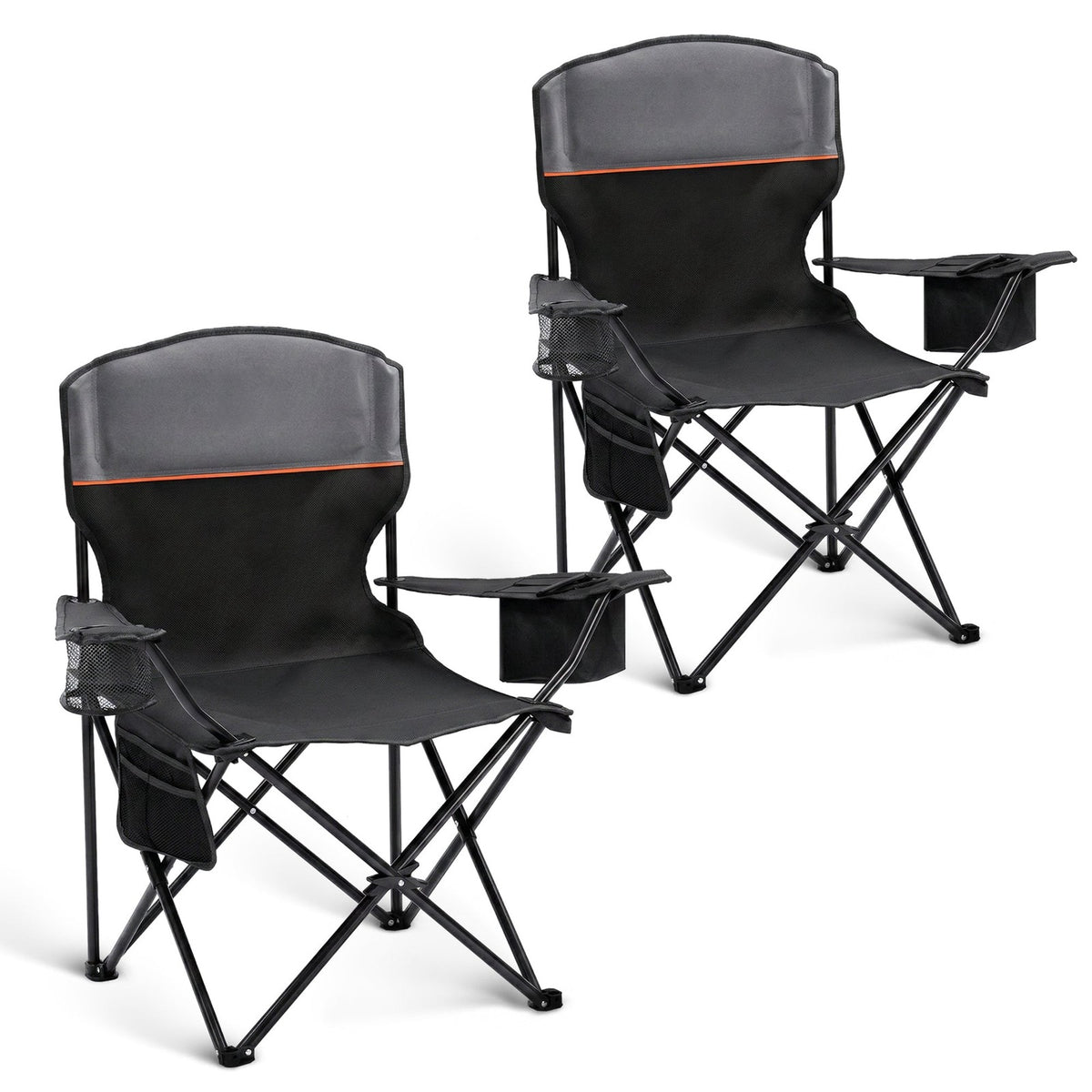 Portable Camping Chairs 2-Pack with Cooler Bag & Side Pocket, Folding Outdoor Seating