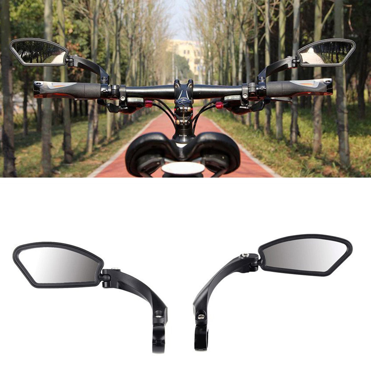 Cycling Rear View Mirror Pair - Rotatable Wide Angle Handlebar Bike Mirrors