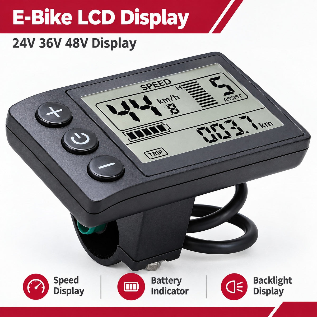 Electric Bike LCD Display 24V 36V 48V Waterproof Segment Screen for MTB & E-Bike
