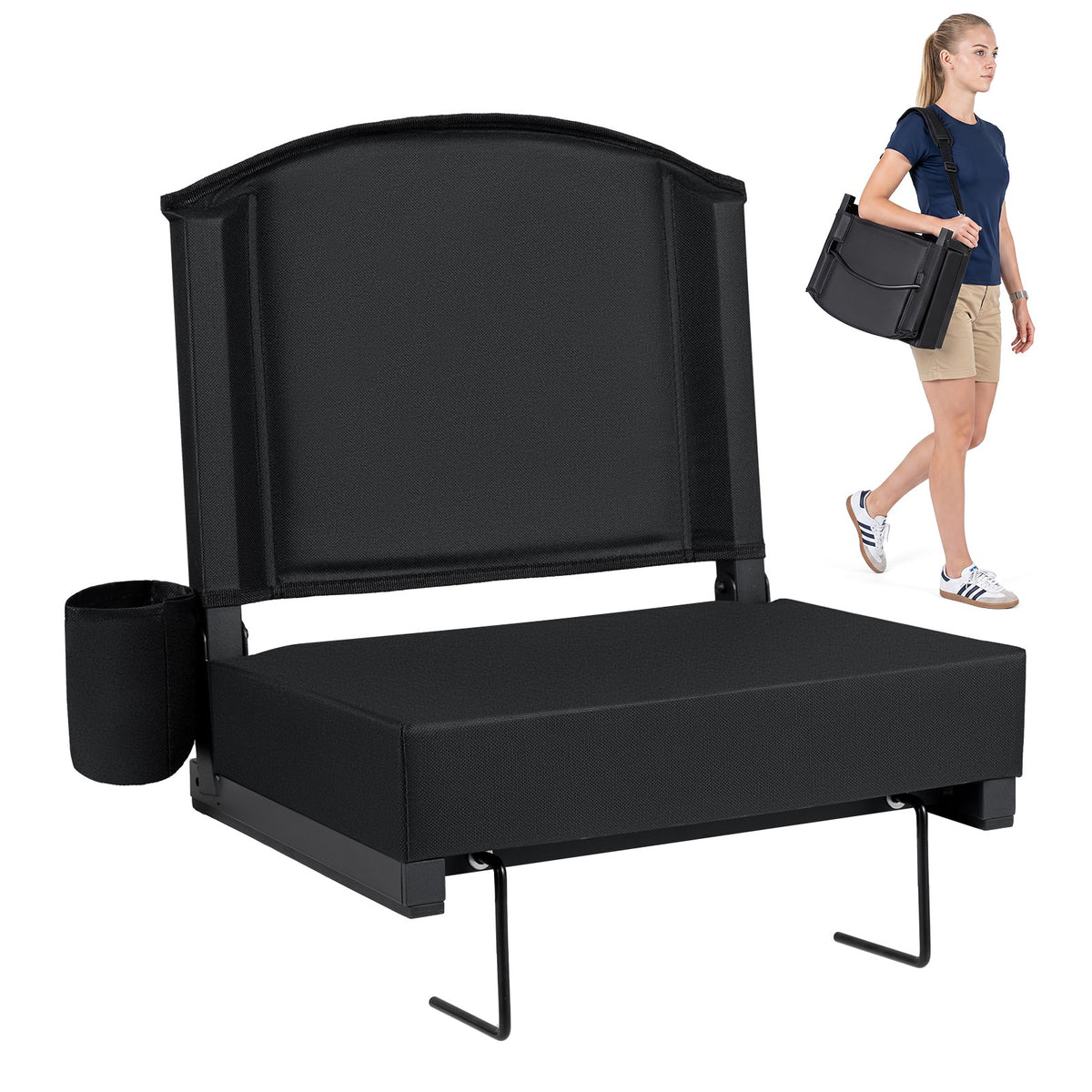 Premium Stadium Seat with Back Support and Cup Holder, Padded Portable Bleacher Cushion