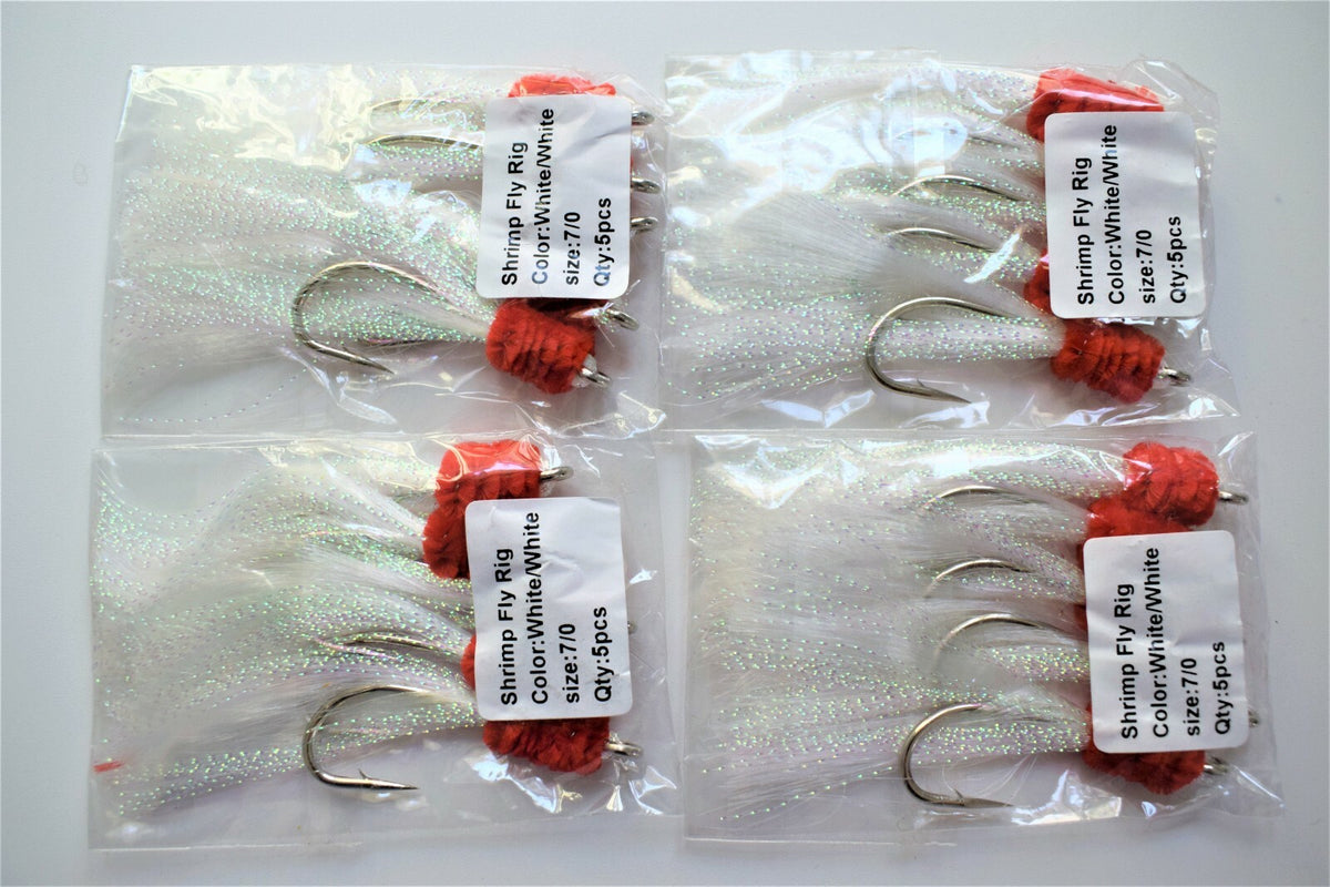 Fishing Shrimp Fly Rigs - Tied Hook Baits for Rockfish & Saltwater Fishing