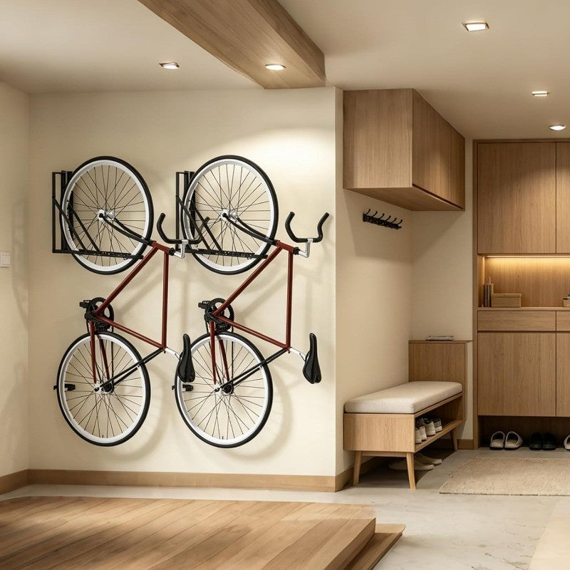 Wall Mount Bicycle Hangers Set of 2 - Space-Saving Vertical Bike Racks
