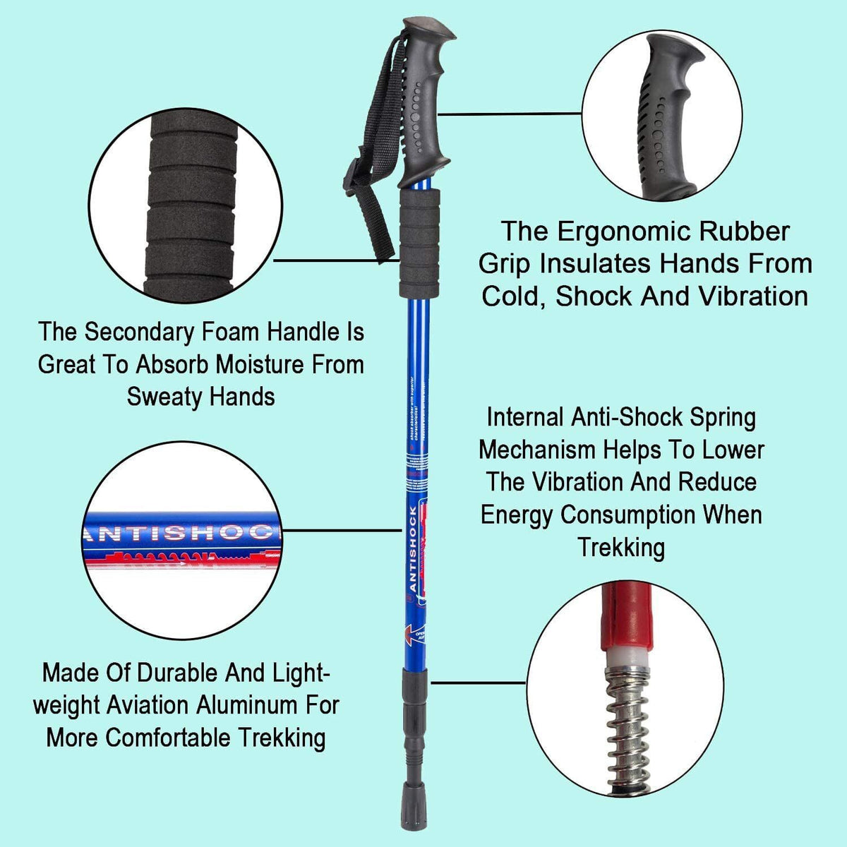 Adjustable Hiking Poles with Anti-Shock Aluminum Trekking Sticks Nordic Walking Sticks