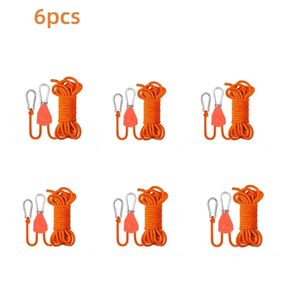 Reflective Camping Tent Ropes Tie Down Fasteners with Buckles - 6 Pack