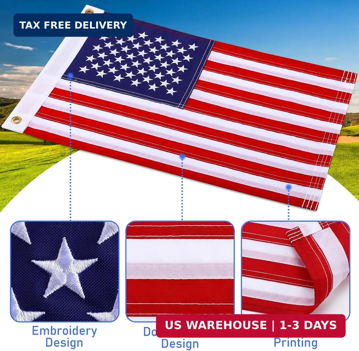 Golf Cart Flags 2 Pack - Custom American Flag with Easy Mounting & Vibrant Colors