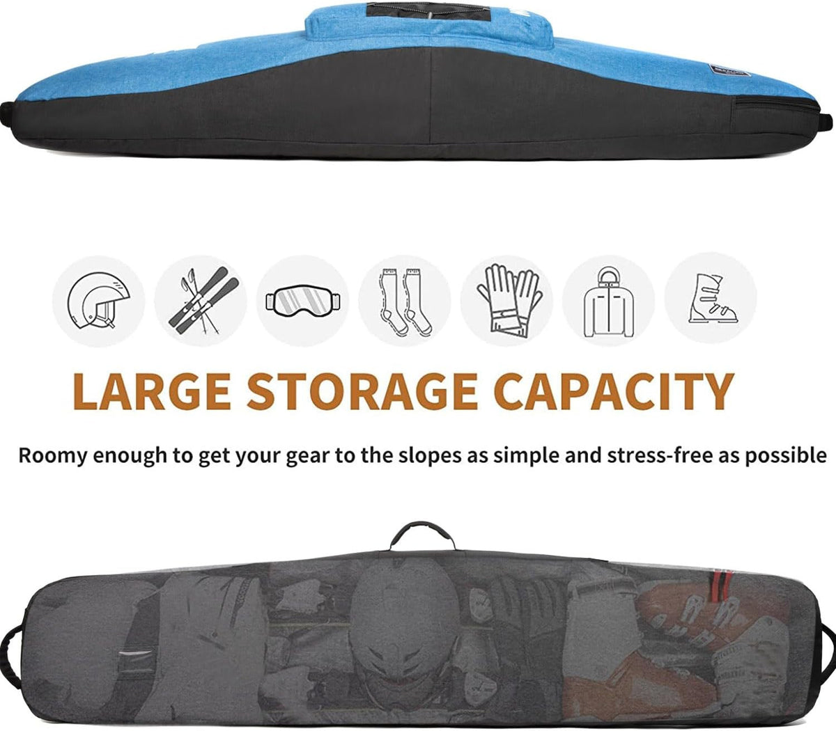 Padded Snowboard Bag for Air Travel - Fits up to 165cm with Wheels and Pockets