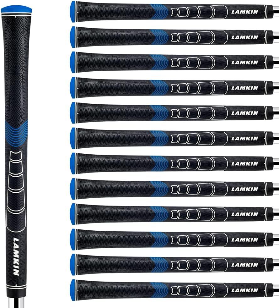 Set of 13 Golf Club Grips - Lamkin Sonar Plus Midsize & Standard Black Blue