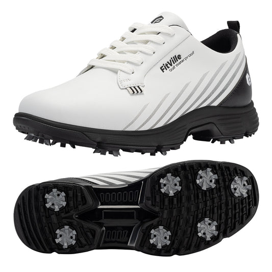 Water-Resistant Men's Spiked Golf Shoes with Removable Spikes - Wide Fit