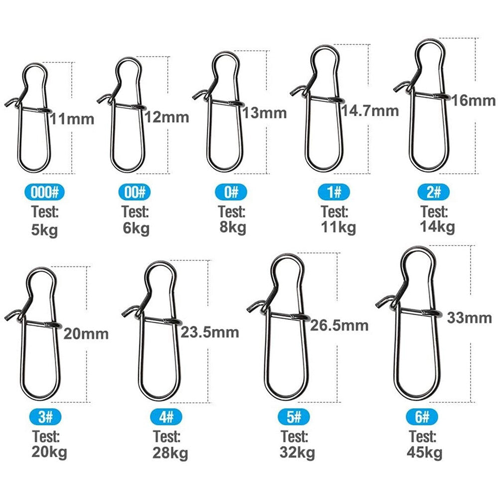 Fishing Snaps Fastlock Clips Barrel Swivels Stainless Steel 100/200PCS