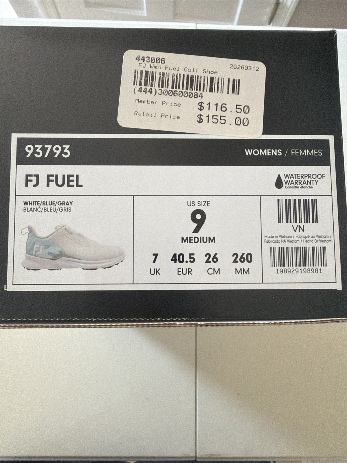 Women’s Golf Shoes FootJoy Fuel White Blue Gray Size 9 New