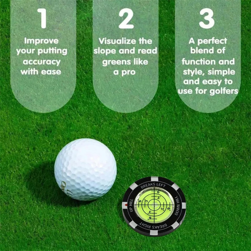 Golf Green Reading Tool with Ball Marker - Putting Aid & Bubble Level