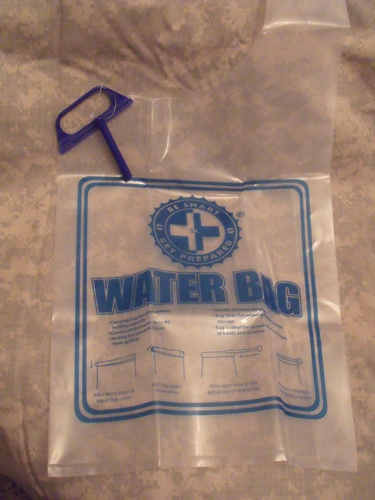 Heavy Duty 2 Gallon Water Storage Bag with Handle and Seal - Folds Flat