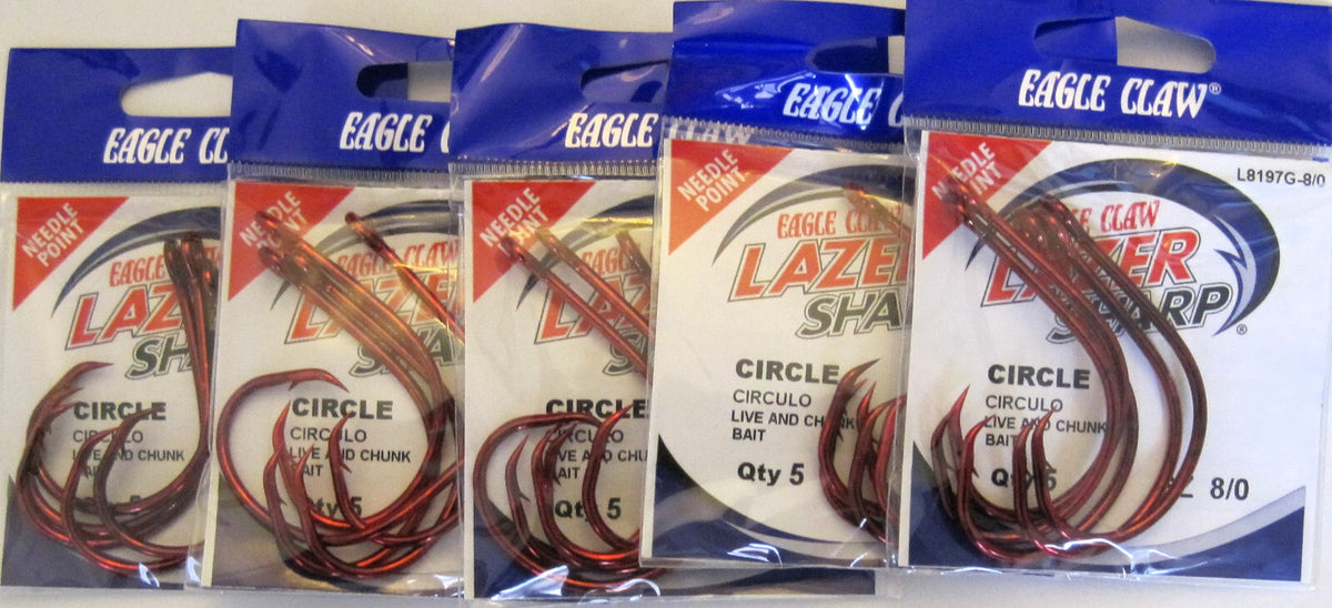 10 Packs of Size 8/0 Red Circle Fish Hooks - Saltwater Fishing