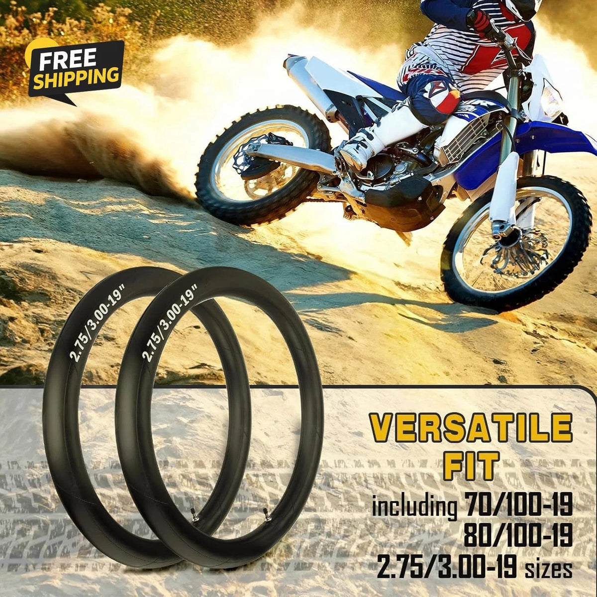 2-Pack 19-Inch Dirt Bike Inner Tubes 70/100-19 Heavy Duty with TR4 Valve Stem