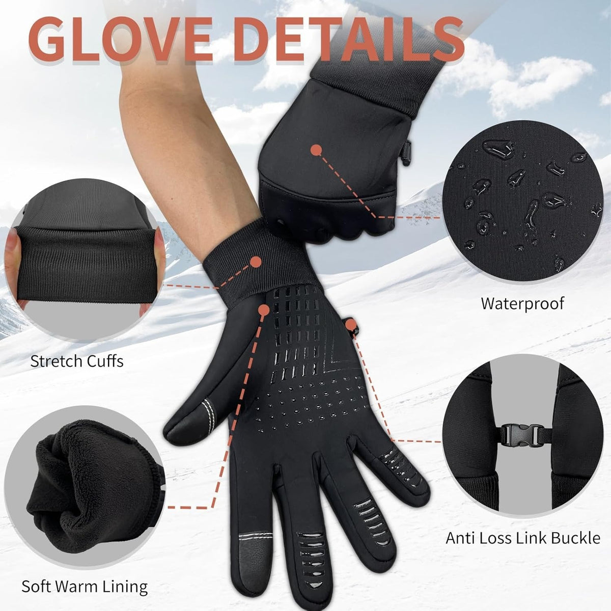 Waterproof Touch Screen Winter Gloves - Thermal Windproof Mittens for Men & Women