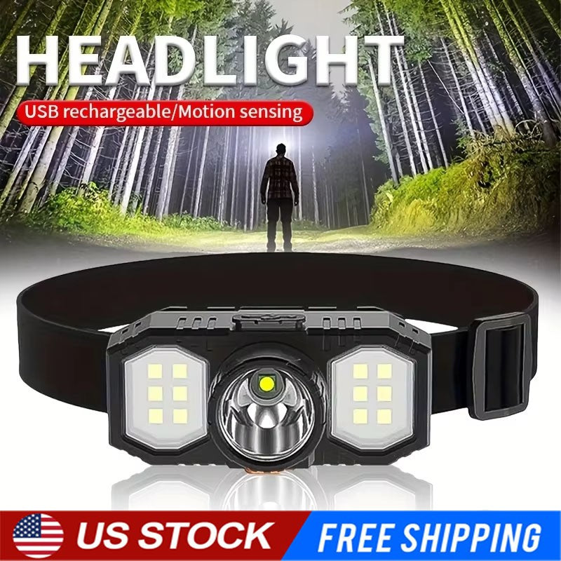 Rechargeable LED Headlamp with USB Charging & Adjustable Fit - Camping Light