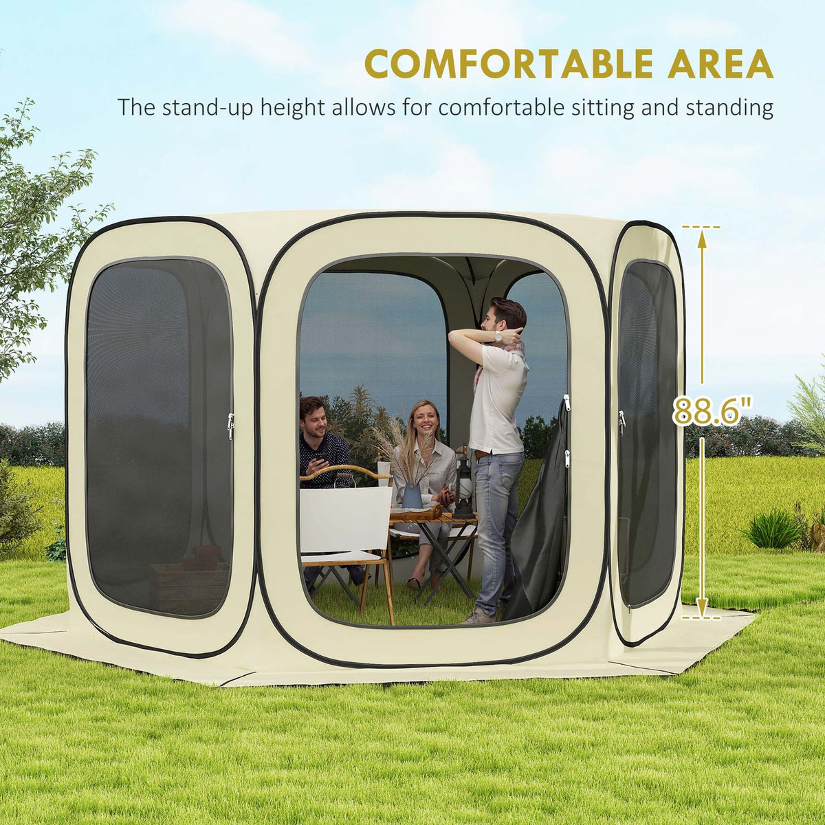 11ft Pop Up Screen Tent with UPF50+ Shade and Carry Bag - Beige Camping Gazebo