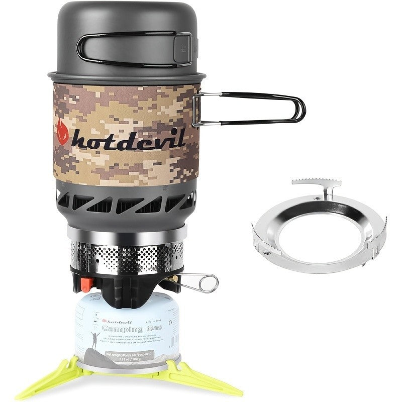 Portable Camping Stove 0.75L + 0.25L Outdoor Backpacking Gas Cooker with Piezo Ignition