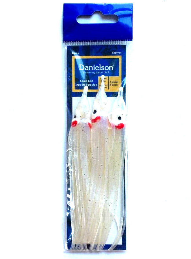 Pearl Glow Squid Baits - 4.5 Inch Fishing Lures for Salmon and Larger Gamefish (4 Pack)
