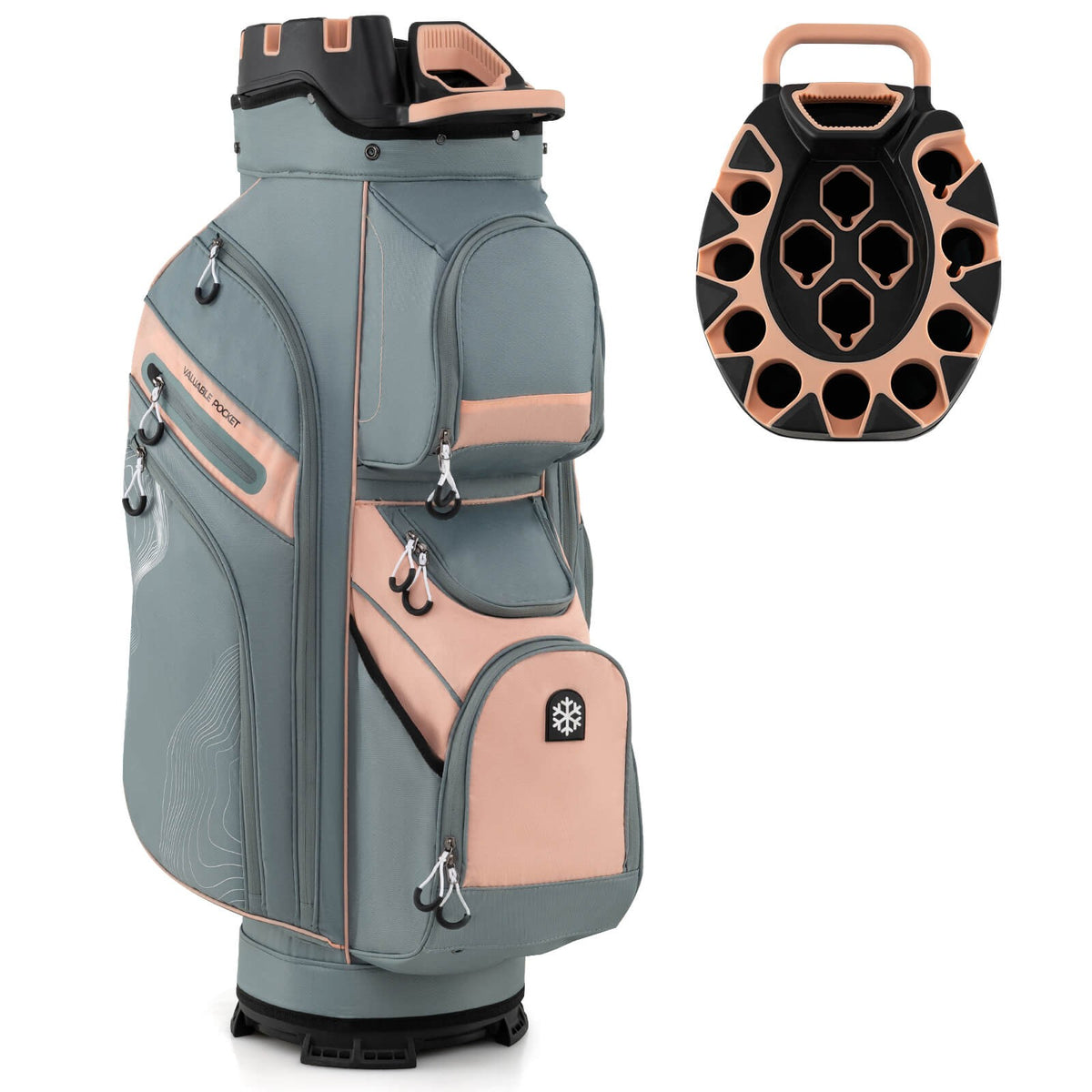 Golf Cart Bag with 14-Way Dividers, 11 Pockets, Cooler & Accessories