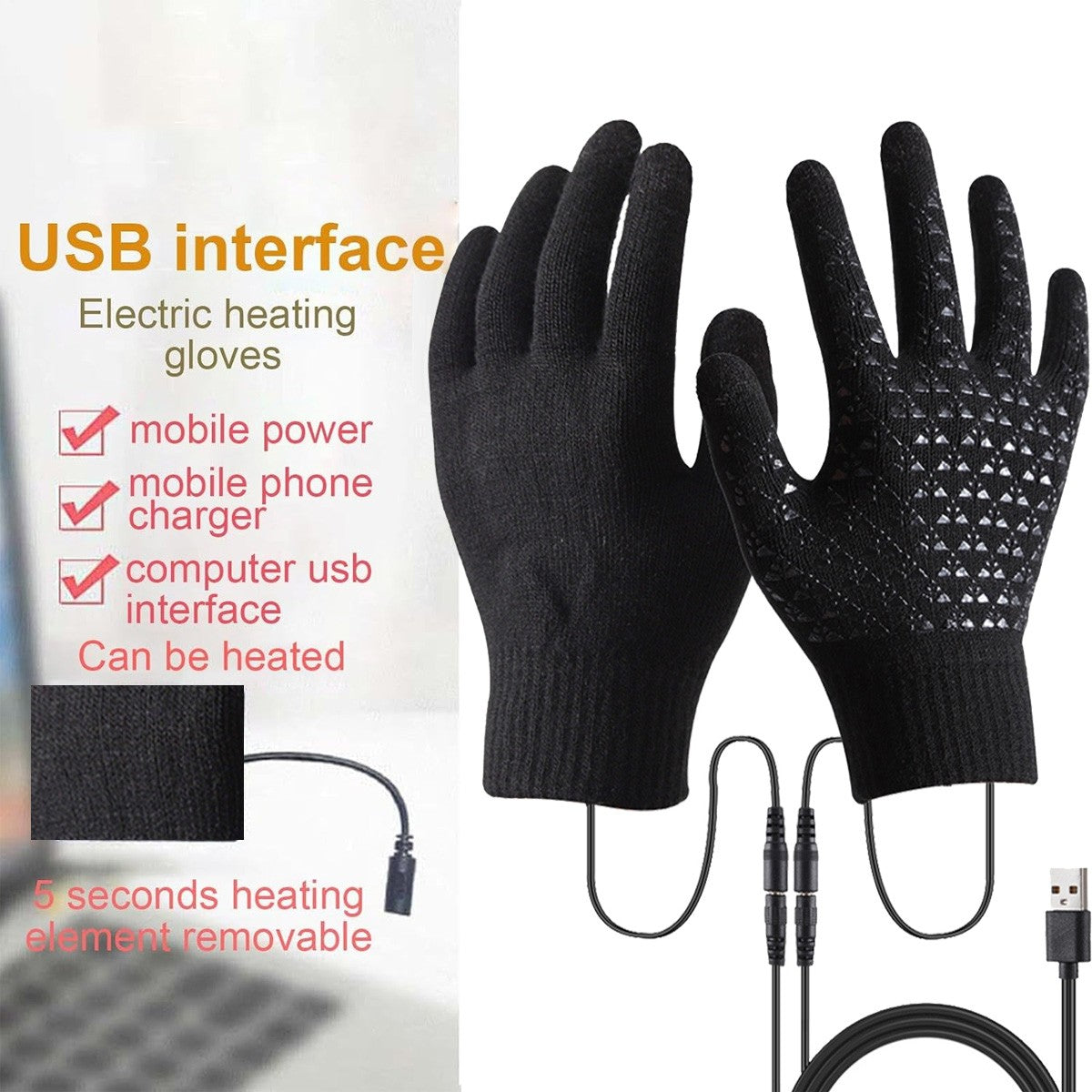 USB Heated Gloves for Men Women Winter Touchscreen Windproof Electric Heating