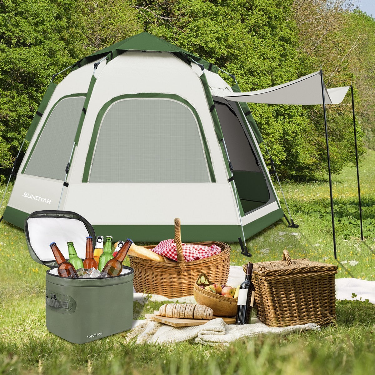 Family Camping Tent 4-6 Person Pop-Up Waterproof Instant Setup 110x94 Inches