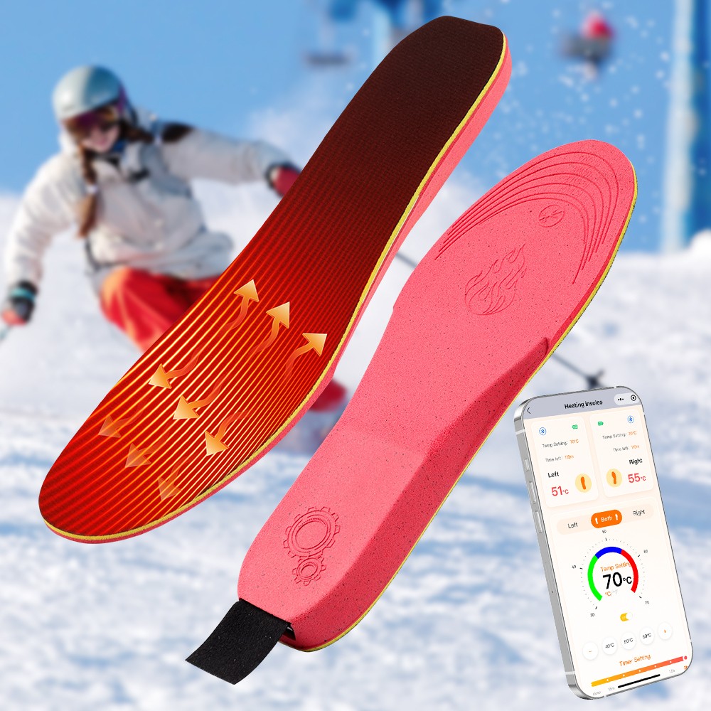 Rechargeable Heated Insoles with APP Control, 3 Heating Levels, 16H Warmth