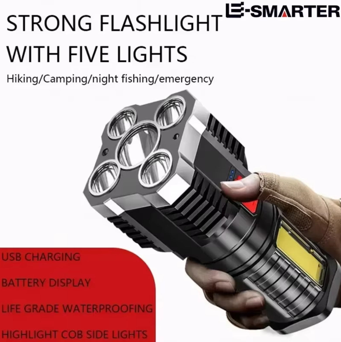 High Power Rechargeable LED Camping Spotlight with Side Light 5W