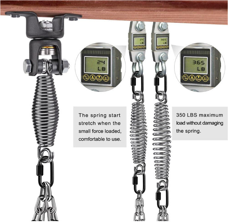 Heavy-Duty Boxing Bag Hanger with Chains and Springs - Up to 350 lbs, Silver