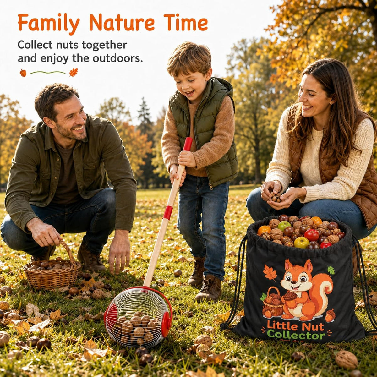 Kids Nut Gatherer Set - Acorn Picker Roller with Storage Bag for Fall Yard Cleanup