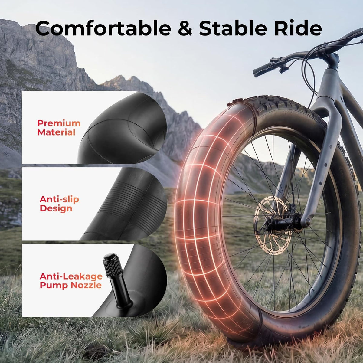 20x4 Fat Bike Inner Tubes with Schrader Valve - Puncture Resistant, Fit E-Bikes and Mountain Bikes - 2 Pack