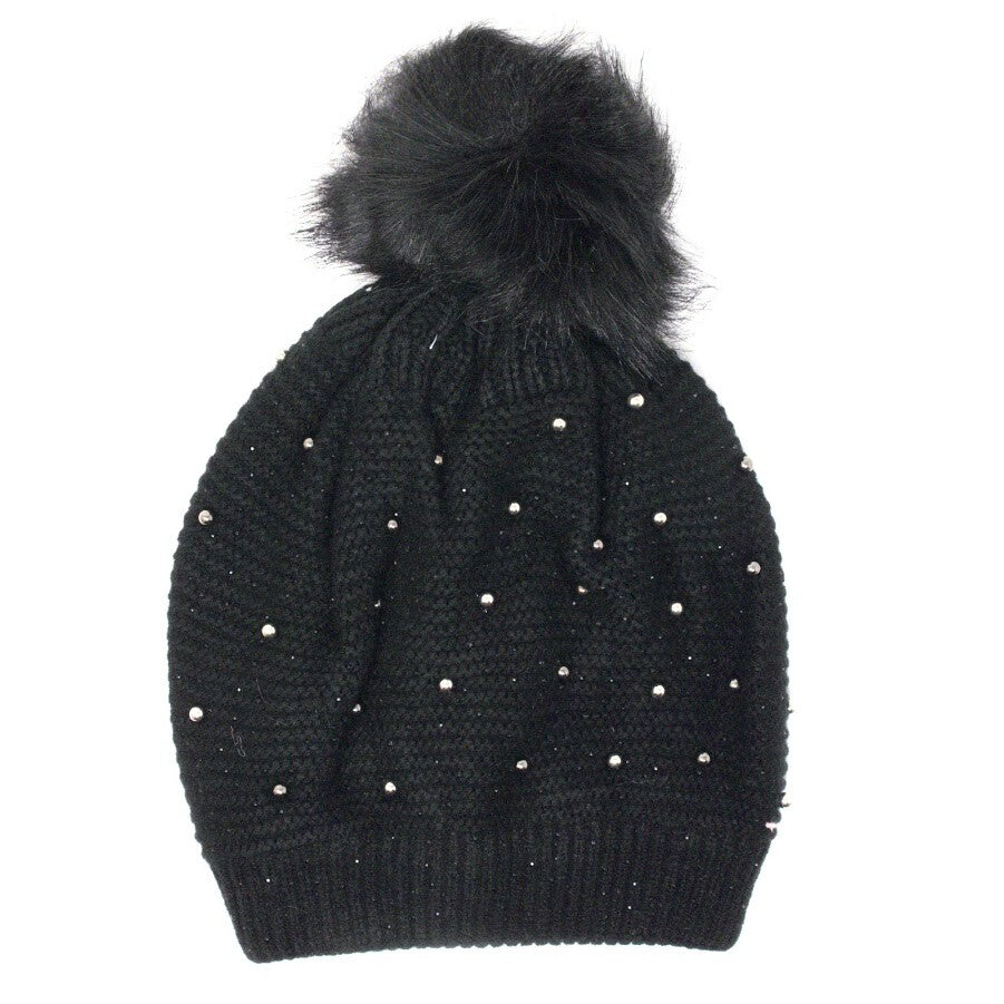Women's Winter Cable Knit Beanie Hat with Pom Pom Fur Lining Warm Accessory