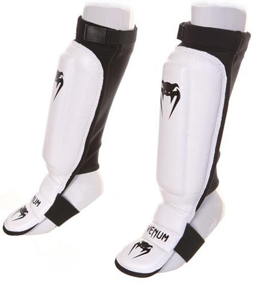 MMA Shin Guards & Instep Protectors - White, Adjustable Sizes