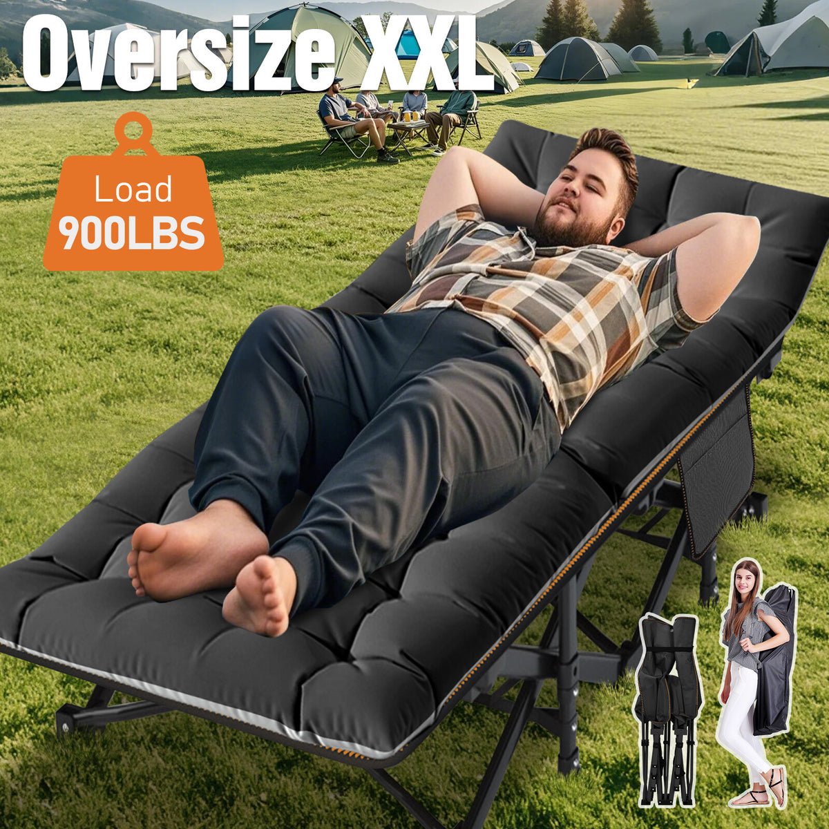 Heavy Duty Folding Camping Cot with Mattress - Portable Adult Sleep Bed
