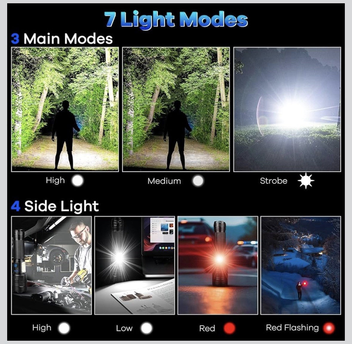 Rechargeable LED Flashlight 900,000 Lumens Super Bright Handheld Torch