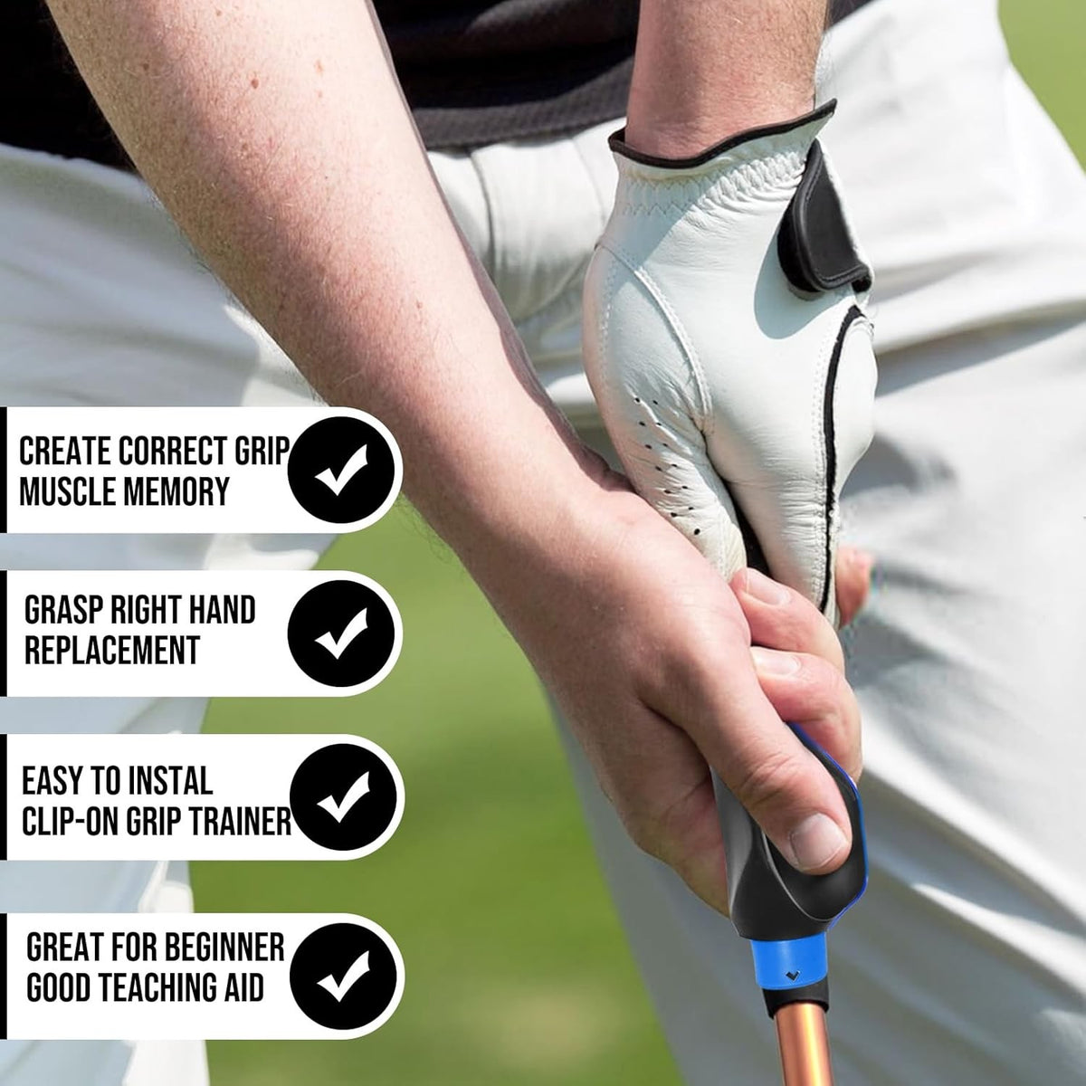 Golf Grip Trainer Clip-On Swing Aid for Proper Hand Positioning - Beginner