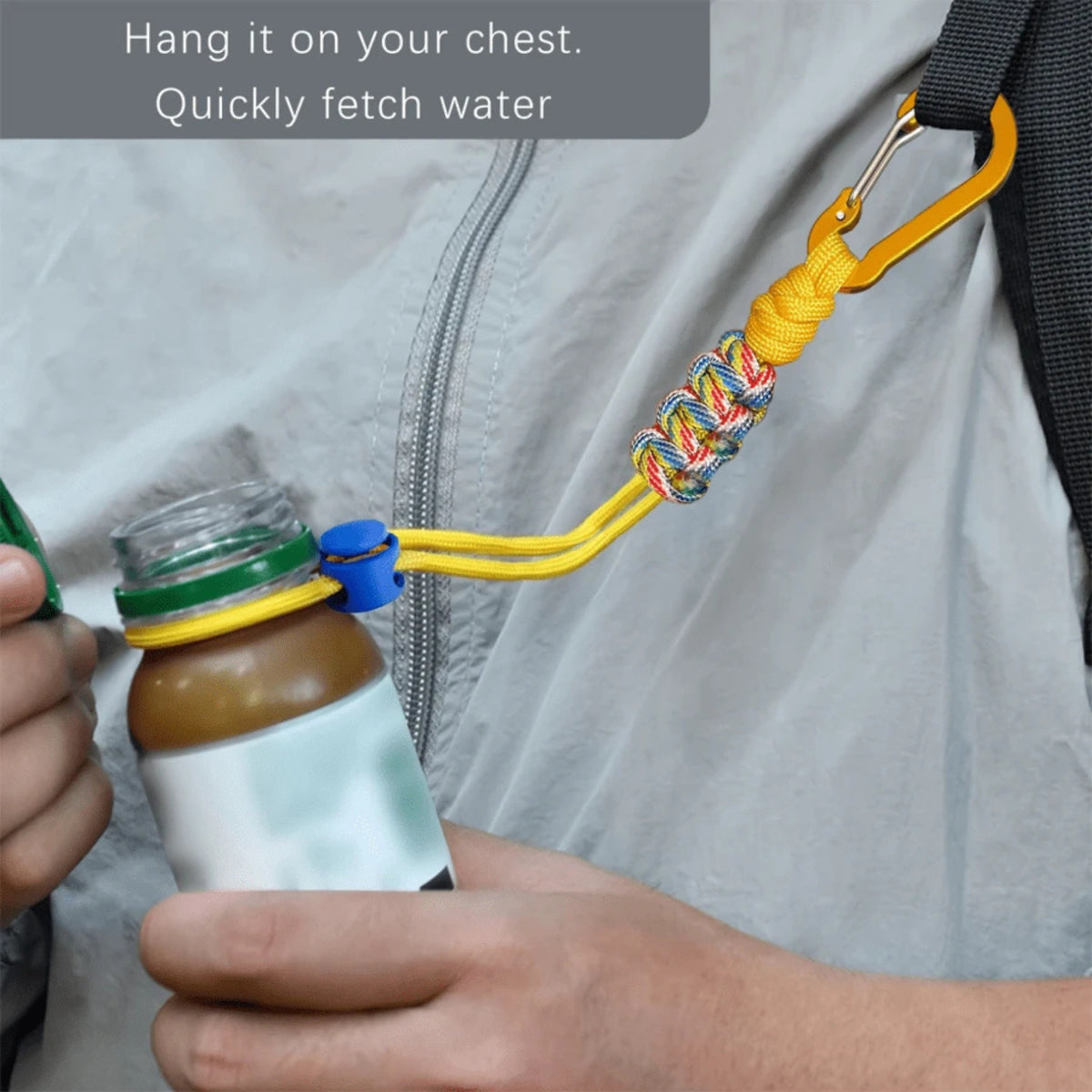 Adjustable Paracord Water Bottle Holder with Carabiner Keychain