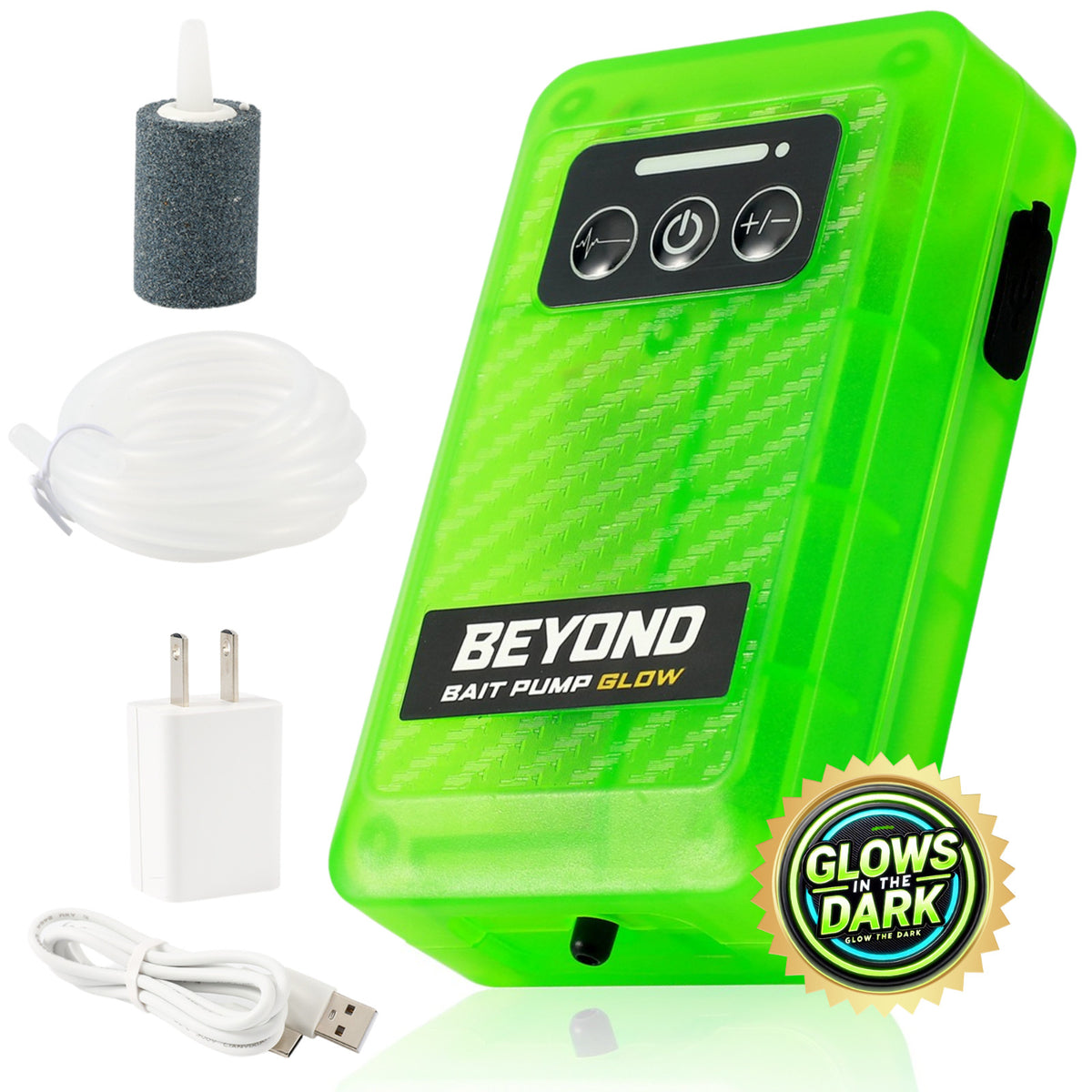 Rechargeable Glow-in-The-Dark Bait Pump with 4-Speed Bubble Control & XL Air Stone